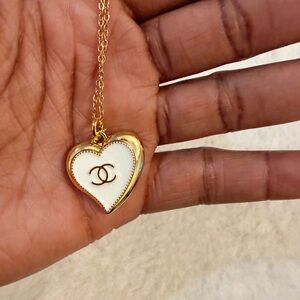 Gold and White Heart Pendant Necklace